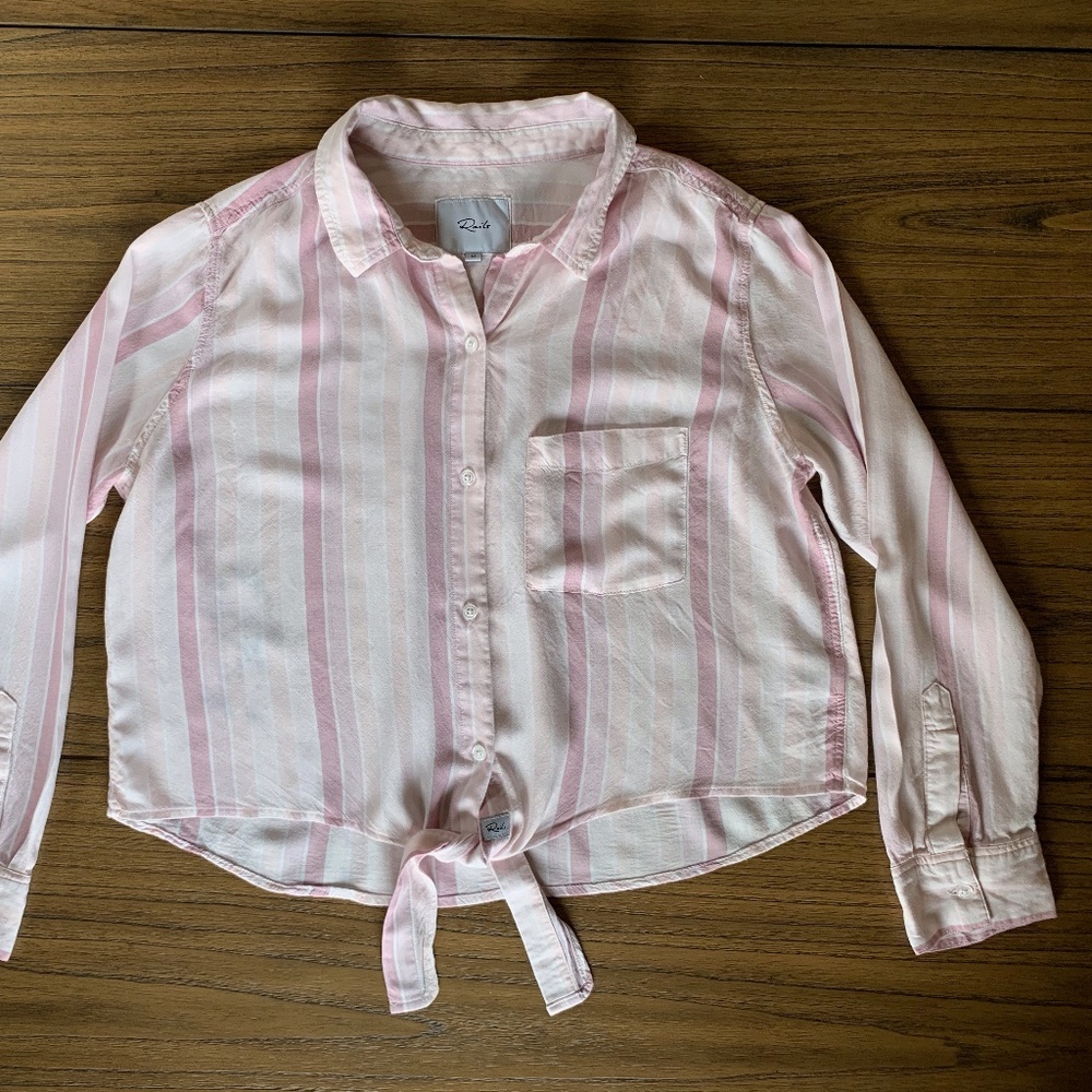 Rails Pink Tie Front Rose Stripe Button Down Top - image 3